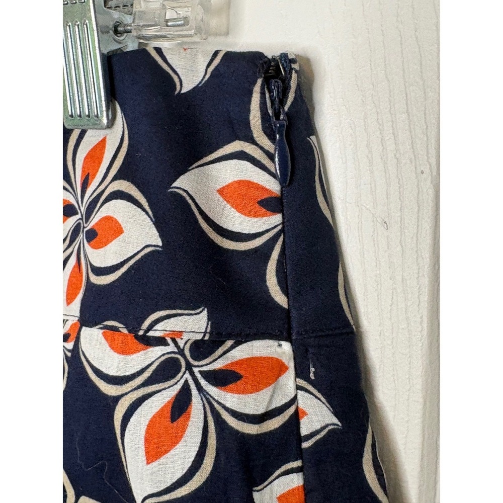 Ann Taylor Skirt Floral Petal Navy Orange Eyelet Lattice Hem A-Line Size 6 - Picture 4 of 7